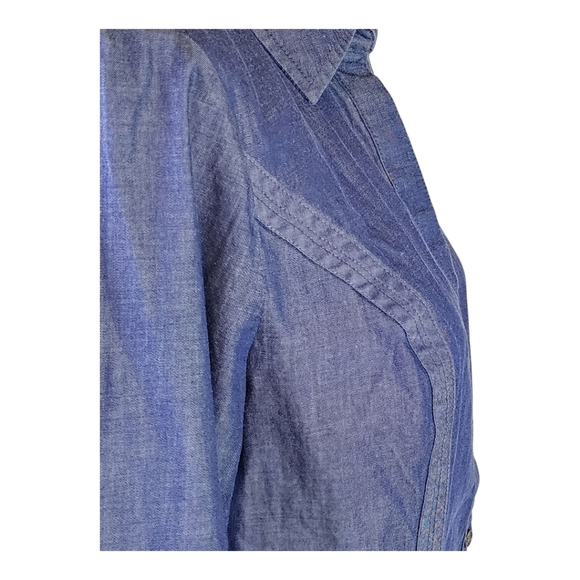 Express Essential Denim Blue Button Down Shirt 100% Cotton Long Sleeve - Picture 3 of 9